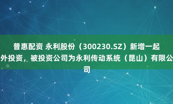 普惠配资 永利股份（300230.SZ）新增一起对外投资，被投资公司为永利传动系统（昆山）有限公司